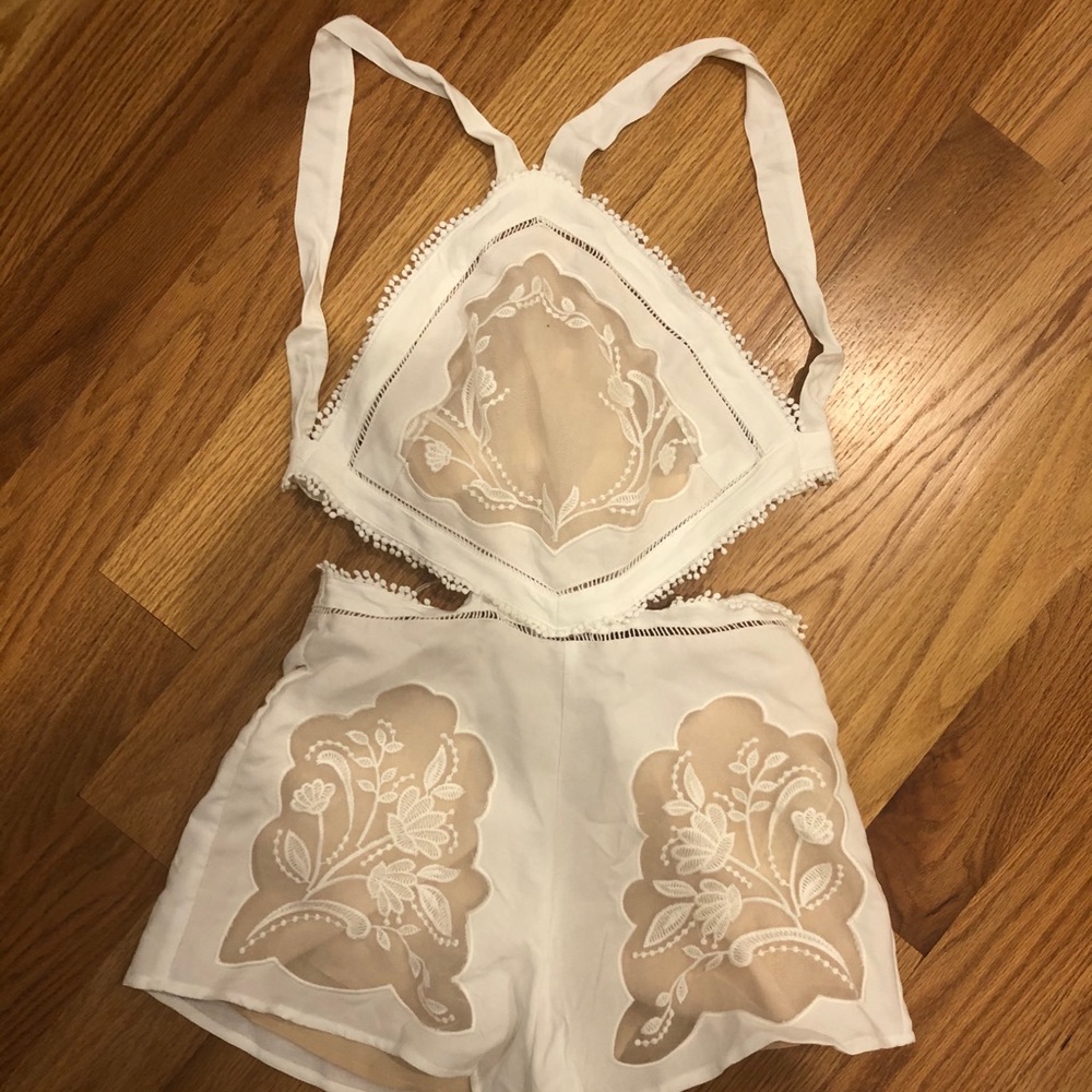 Ivory and beige lace detail romper